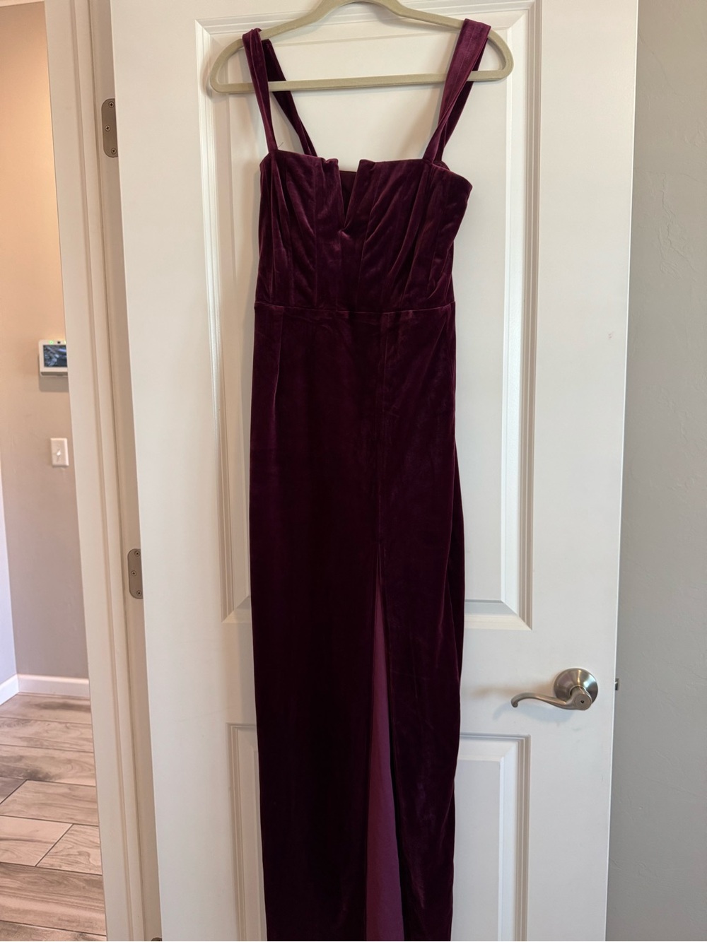 Lulu's Wine Velvet Maxi Dress with Front Slit